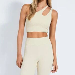 Devon Windsor Savannah One-Shoulder Sports Bra Crop Top in Canvas | Size XS
